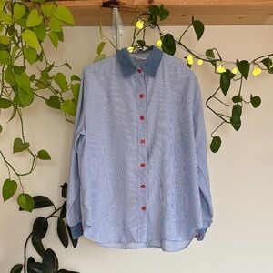BonWorth Light Blue Striped Button-Down with Dark Blue Contrast Collar